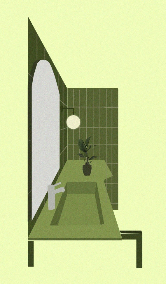 Collage: side view of bathroom's sink furniture